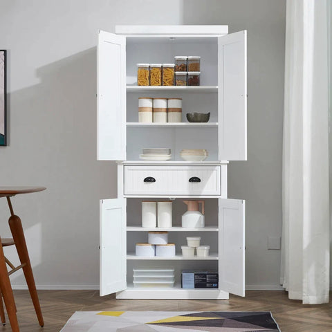 Rootz Kitchen Cabinet - Dish Cabinet - Tall Cabinet - Dining Room Cabinet With Drawer - 6 Levels - MDF - White - 76.2 x 40.2 x 183cm