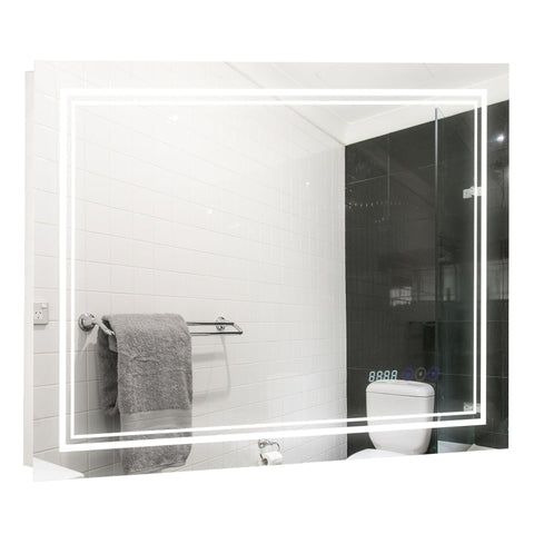 Rootz Bathroom Mirror - Bathroom Mirror With Led Lighting - Bluetooth And Time Display - Wall Mirror - Touch Switch - Aluminum - Silver - 80 x 60 cm