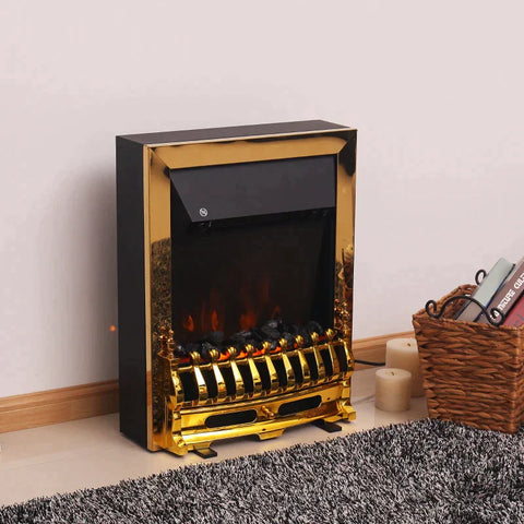 Rootz Electric Fireplace - Fireplace - Electric Fireplace Stove - Fireplace Stove - Freestanding - Fireplace Flame - 1000/2000W - Gold - 48.2 X 18.5 X 59.2 Cm
