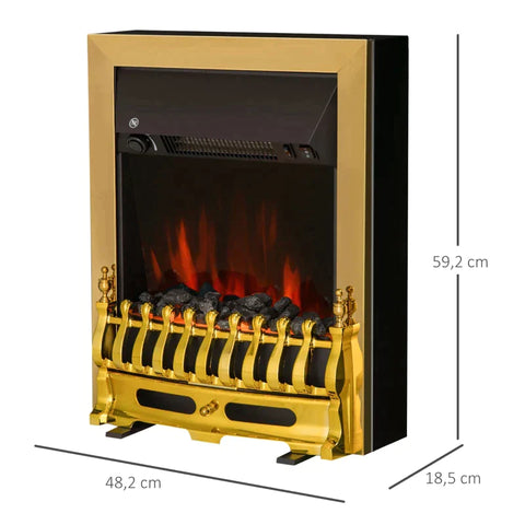 Rootz Electric Fireplace - Fireplace - Electric Fireplace Stove - Fireplace Stove - Freestanding - Fireplace Flame - 1000/2000W - Gold - 48.2 X 18.5 X 59.2 Cm