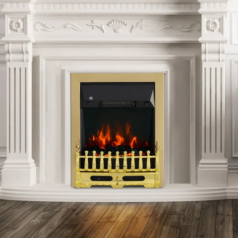 Rootz Electric Fireplace - Fireplace - Electric Fireplace Stove - Fireplace Stove - Freestanding - Fireplace Flame - 1000/2000W - Gold - 48.2 X 18.5 X 59.2 Cm