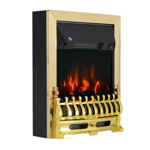Rootz Electric Fireplace - Fireplace - Electric Fireplace Stove - Fireplace Stove - Freestanding - Fireplace Flame - 1000/2000W - Gold - 48.2 X 18.5 X 59.2 Cm