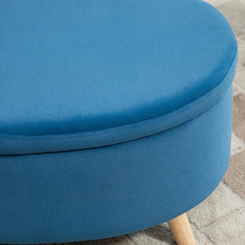 Rootz Bench - Bench Seat - Storage Bench -  Chest Bench - Wooden Legs - Footstool - Corner Stool - Bedroom - Living Room - Velvety Polyester - Rubber Wood - Blue - 71 x 51.5 x 42 cm