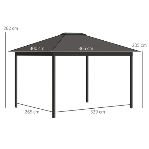 Rootz Garden Gazebo - with Mosquito Net - Party Tent - Weatherproof - Sliding Roof - Black + Khaki - 365cm x 300cm x 262cm
