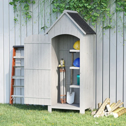 Rootz Garden Cabinet - Wooden Garden Cabinet - Tool Shed - Garden Shed - Tool Cabinet - Wooden Hut - Gable Roof - Grey - 77.5 x 54.2 x 179.5 cm