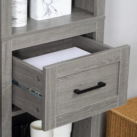 Rootz Bathroom Cabinet - 5 Shelves 1 Drawer - MDF Wood - White - 42cm x 30cm x 170cm