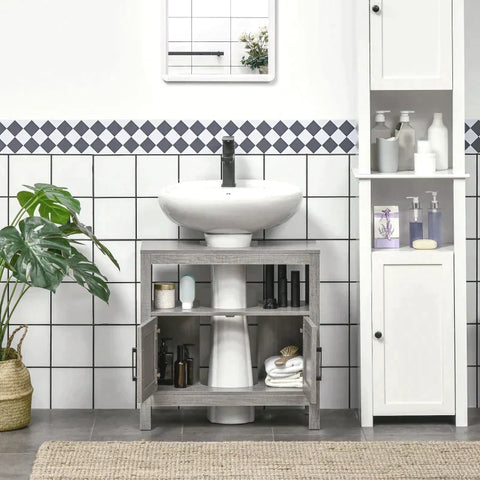 Rootz Bathroom Cabinet - Storage Cabinet - Bathroom Storage Cabinet - 2 Shelves 1 Cabinet - Chipboard - Grey - 60cm x 30cm x 60cm