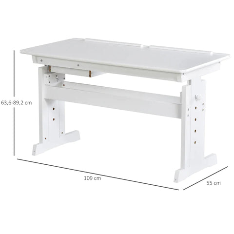 Rootz Study Desk - Computer Stand - Laptop Table - Height Adjustable - 5 Levels With Drawer - MDF - White - 109 x 55 x 63.6-89.2 cm