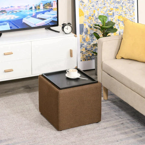 Rootz Stool - Storage Stool - Footstool - Upholstered Stool - Storage Box - Brown - 42 x 42 x 41 cm