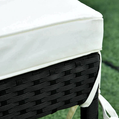 Rootz Lounge Chairs - Polyrattan Driedelige Set Ligstoel - Tuinligstoel - Theetafel - Metaal - Polyester - Zwart/Wit - 195 x 60 x 86 cm