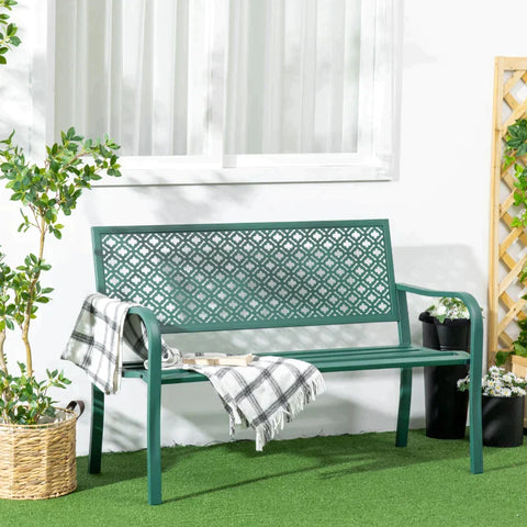 Rootz Gartenbank – 2-Sitzer-Gartenbank aus Metall – wetterbeständig – Grün – 127 cm x 63 cm x 83 cm