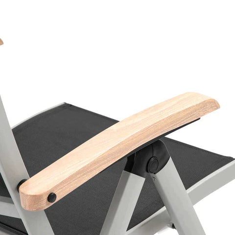 Rootz Lounge Chair – Gartenstuhl mit verstellbarer Rückenlehne – Alu + Netz – Schwarz + Silber – 61 x 64 x 112 cm