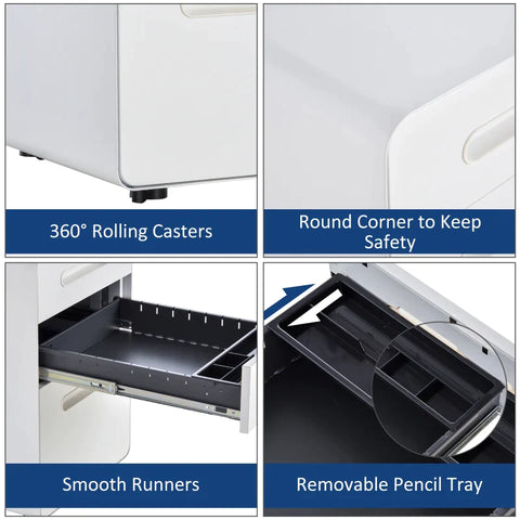 Rootz File Cabinet - Rolling Container - Office Container - 3 Drawers - Home - Office - White