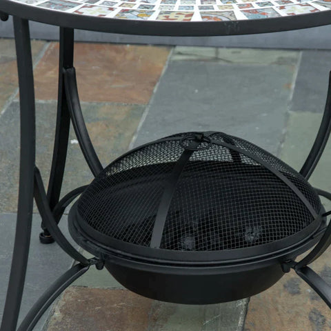 Rootz Fire Table - Garden Table With Fire Bowl - Fireplace With Spark Protection & Grill Grate - Fire Basket - Outdoor For Heating BBQ - Garden - Terrace - Metal Tile - Black - 75 x 75x 60 cm