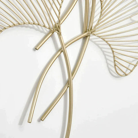 Rootz 3d Mural Modern Wall Decoration - Metal Wall Decor - Ginkgo Leaves - Gold - 51W x 3.5D x 94.5H cm