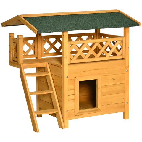 Rootz Small Animal Hutch - Cat House - Rabbit Hutch - Cat Cave - Bunny Cage - Fir Wood - Natural/Green - 77 x 50 x 73 cm