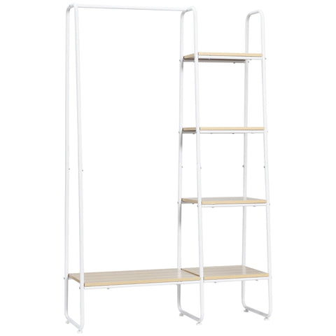 Rootz Clothes Rack - Clothes Stand - Coat Stand - 5 Shelves - 1 Clothes Rail - Natural + White - 101 cm x 39 cm x 160 cm