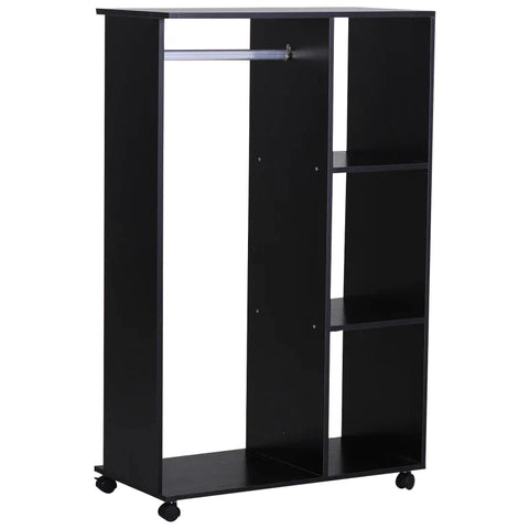 Rootz Wardrobe Sets - Mobile Wardrobe - 3 Shelves - Wardrobe Cabinet - 1 Clothes Rail - Living Room - Bedroom Aluminum - Black - 80 x 40 x 128 cm
