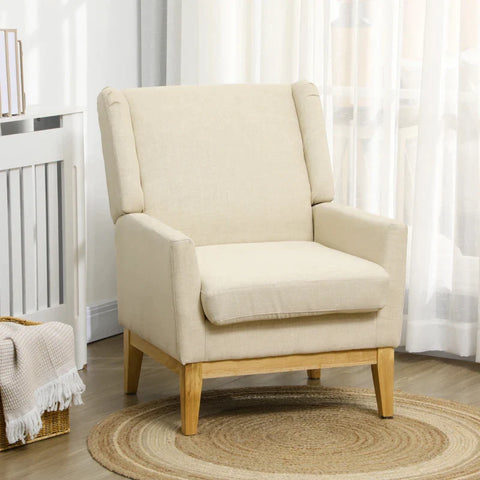 Rootz Wing Chair In Scandi Design - Reading Chair - Accent Chair -  Cocktail Chair - Solid Wood - Natural + Cream - 70cm x 73cm x 90cm