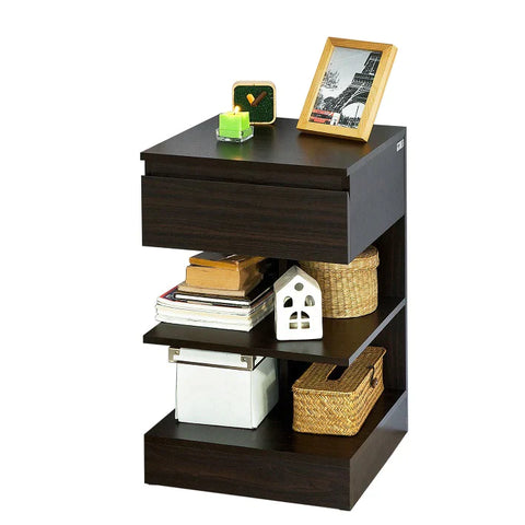 Rootz Beistelltisch, Beistelltisch, Couchtisch, Nachttisch, Bett, Sofa, Beistelltisch mit 1 Schublade und 2 Regalen