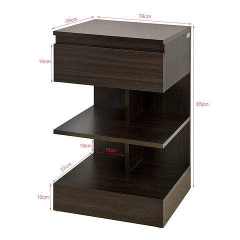 Rootz Beistelltisch, Beistelltisch, Couchtisch, Nachttisch, Bett, Sofa, Beistelltisch mit 1 Schublade und 2 Regalen
