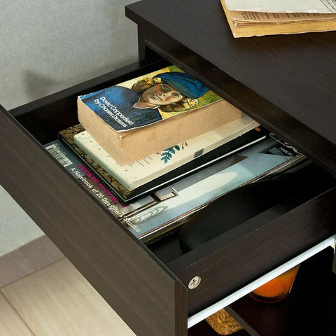 Rootz Beistelltisch, Beistelltisch, Couchtisch, Nachttisch, Bett, Sofa, Beistelltisch mit 1 Schublade und 2 Regalen