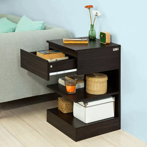 Rootz Beistelltisch, Beistelltisch, Couchtisch, Nachttisch, Bett, Sofa, Beistelltisch mit 1 Schublade und 2 Regalen