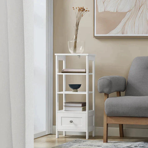 Rootz Beistelltisch, Beistelltisch, Telefontisch, Lampentisch, Sofatisch, Nachttisch mit 3 Regalen und 1 Schublade