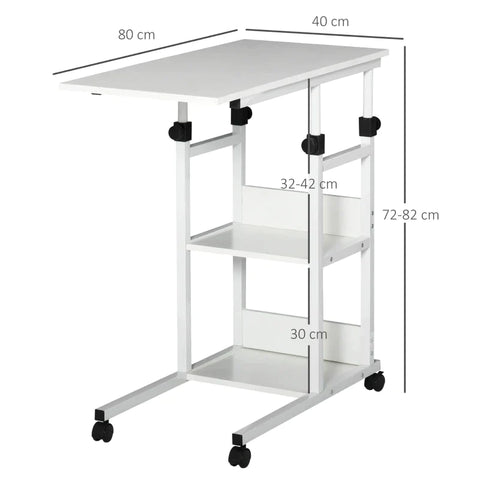 Rootz Beistelltisch – Couchtisch mit Rollen – Nachttisch für Esszimmer und Wohnzimmer – höhenverstellbar – 2 untere Ablagen – E1-Spanplatte – Metall – Weiß – 80 x 40 x 72–82 cm