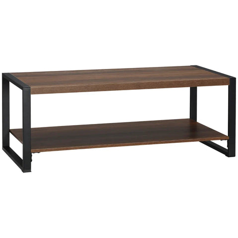 Rootz Side Table - Industrial Design - With Lower Shelf - Steel Frame - Living Room - Wood + Black - 120 x 60 x 45cm