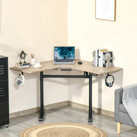 Rootz Elektrischer Schreibtischtisch – Schreibtischtisch – Motor-Computertisch – höhenverstellbarer Stehschreibtisch – Aufbewahrungsfunktion – Natur + Schwarz – 160 x 101 x 72–122 cm