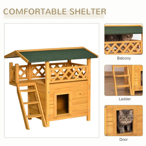 Rootz Small Animal Hutch - Cat House - Rabbit Hutch - Cat Cave - Bunny Cage - Fir Wood - Natural/Green - 77 x 50 x 73 cm