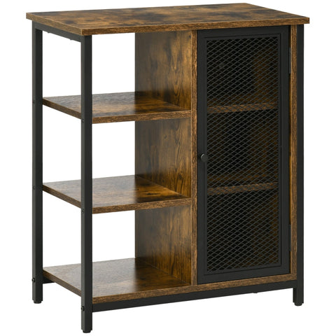 Rootz Storage Cabinet - Sideboard - Industrial Design Sideboard - With 3 Shelves - 1 Cupboard - Black/Brown - 60 cm x 32 cm x 70 cm