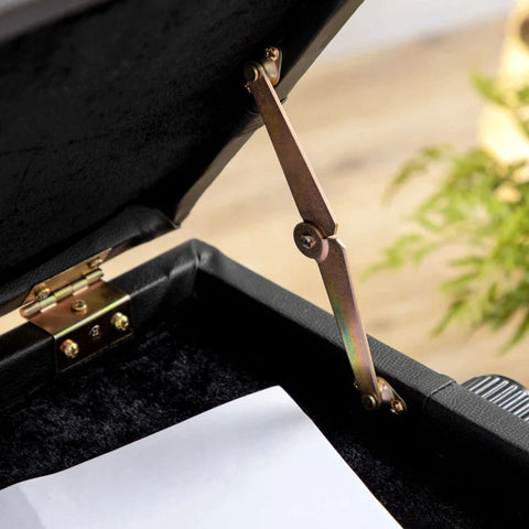 Rootz Piano Bench - Elegant Design - Hidden - Black Painted Wood - Storage Stool - Adjustable Seat Height - Faux Leather - Black - 63L x 35W x 46-56H cm