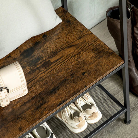 Rootz Kapstok - Industrieel Design Kapstok - 8 Planken - 5 Kapstokhaken - 1 Schoenenbank - 2 Laden - Grijs/Bruin - 125L x 43B x 185,5H cm