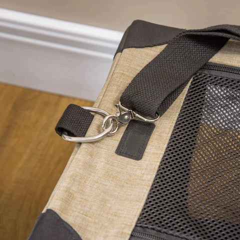 Rootz One-Step faltbare Katzentrage – Tragbare Haustiertragetasche mit Kissen – Haustier-Reisetrage mit verstellbarem Riemen – Katzenhaus für XS-Hunde und Katzen – Khaki – 48,5 L x 33,5 B x 33 H cm