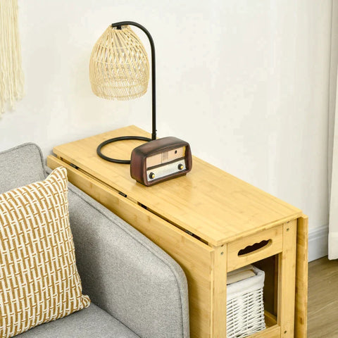 Rootz Folding Table - Dining Table - Two Foldable Sides - Two Shelves - Adjustable Feet - Bamboo - 149.5 x 80 x 73.5 cm