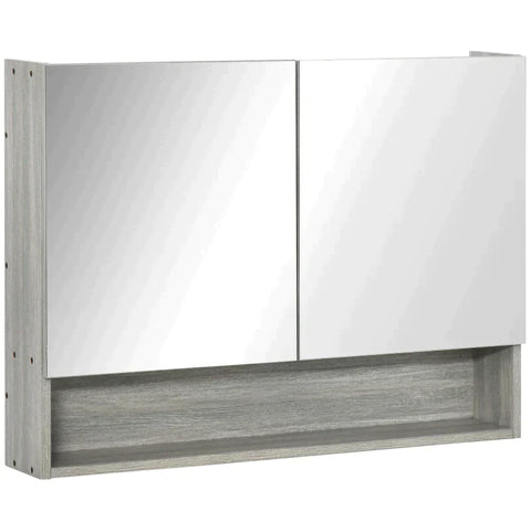 Rootz Mirror Cabinet - Bathroom Cabinet With Two Doors And Shelf - Waterproof - Grey - 80 x 15 x 60 cm