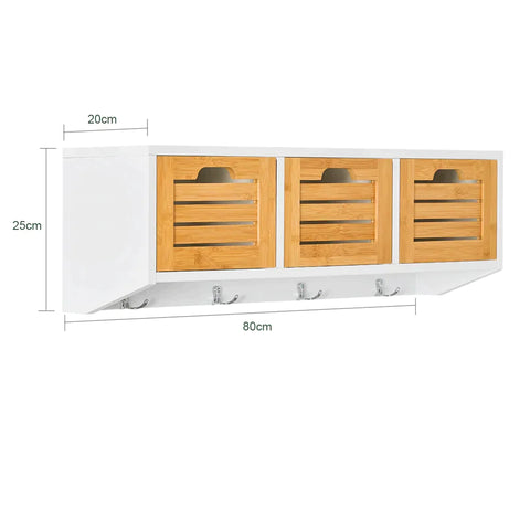 Rootz Wall Coat Rack - Wall Shelf - Wall Storage Cabinet Unit with 3 Drawers 4 Hooks