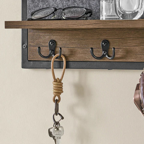 Rootz Wall Coat Rack with 1 Shelf 3 Hooks - Wall Shelf Hook Rack with Felt Board and Metal Grid