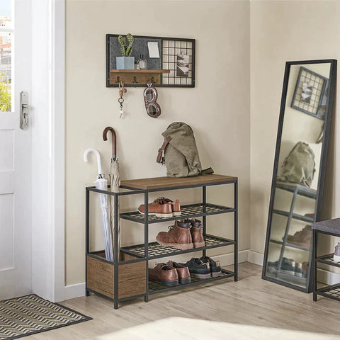 Rootz Wall Coat Rack with 1 Shelf 3 Hooks - Wall Shelf Hook Rack with Felt Board and Metal Grid