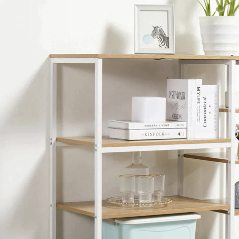 Rootz Kitchen Shelf - Standing Shelf - Storage Shelf - Corner Shelf With 7 Shelves - Non-slip Foot Caps - Metal Shelf - Robust And Stable - White/Natural - 90 x 40 x 95 cm