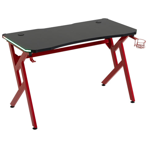 Rootz Gaming Table - Gaming Desk - Computer Desk - Earphone Hook - 7 Color RGB Lights - Black/Red - 120 cm x 60 cm x 74.5 cm