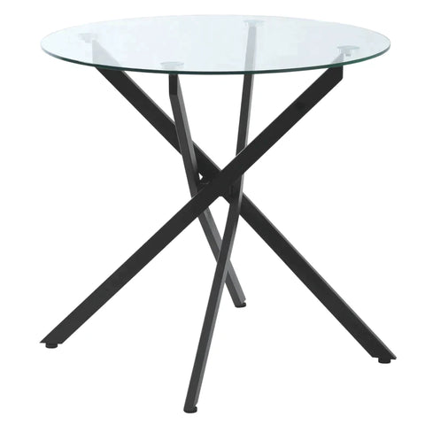 Rootz Side Table With Safety Glass - Round Coffee Table - Coffee Table - Glass Table - Living Room - Bedroom - Metal - Black - 80 x 80 x 75 cm