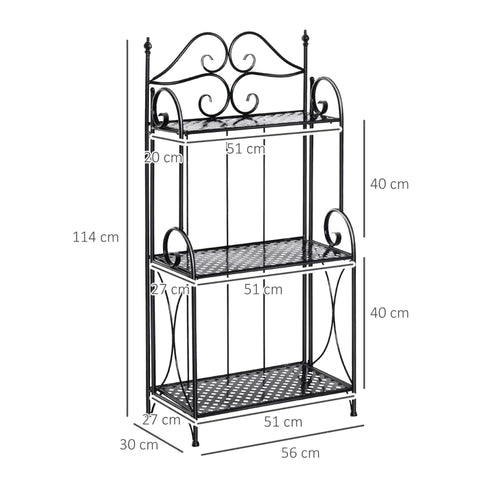 Rootz Plant Shelf - Garden Shelf - Flower Shelf - Flower Stairs With 3 Shelves - Black - 56 x 30 x 114 cm