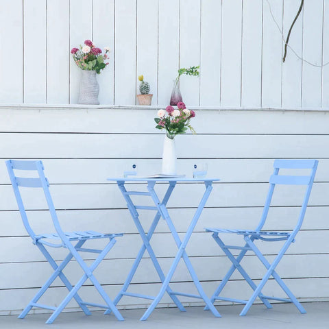Rootz 3 Piece Garden Set - Bistro Table Set - Chairs - Rotary Table - Metal - Light Blue - Ø60L x 71H cm