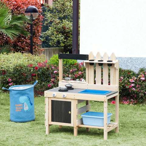 Rootz Schlammküche – Sandspielset für den Außenbereich – aus Holz – Gartenküche – Spieltisch Sand mit Pflanzentöpfen – Edelstahl – Spielzeugküche – mehrfarbig – 81,5 x 46 x 102,5 cm
