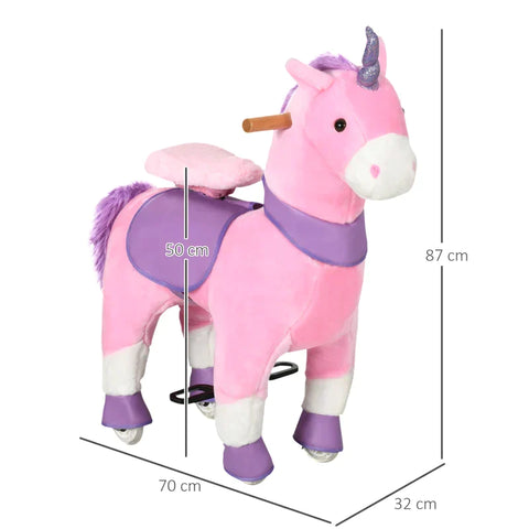 Rootz Kids Rocking Horse - Rocking Horse - Kids Ride-on Unicorn - With Two Wheels - Steel/Poplar Wood/PU - Pink - 70 cm x 32 cm x 87 cm