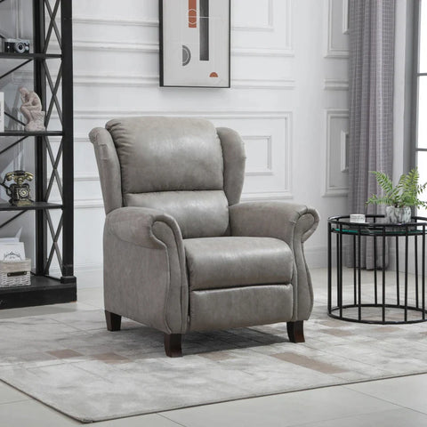 Rootz Recliner Chair With Footrest - Adjustable Backrest - Relax Chair - PU Leather - 150° Tilt - Gray - 90 cm x 95 cm x 107 cm