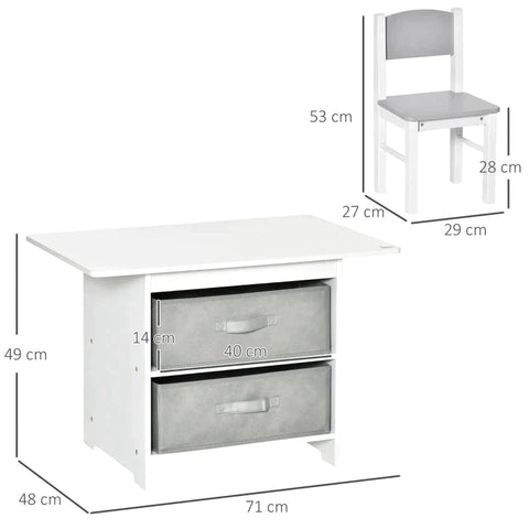 Rootz Kinderstoelen Tafelset - Kindertafel - Met 2 Opbergmanden - Zitgroep Voor Peuters - Wit/Grijs - 71 x 48 x 49 cm